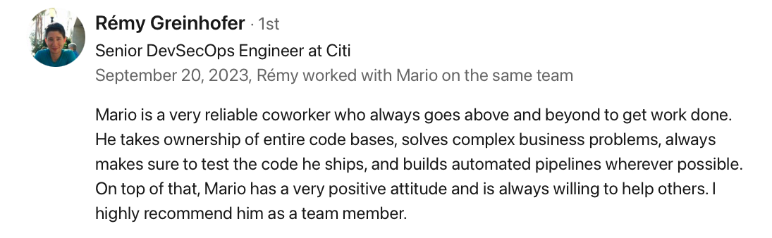 Testimonial picture from Rémy Greinhofer, Senior DevSecOps Engineer at Citi